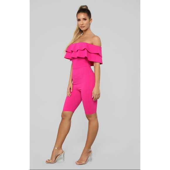 Ruffle Biker Romper - Fuchsia - Picture 3 of 4